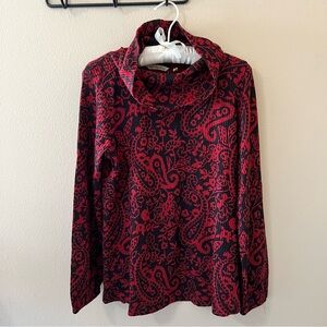 NWT Soft Surroundings Kendra Waffle Shirt Womens Small Red Black Paisley Top
